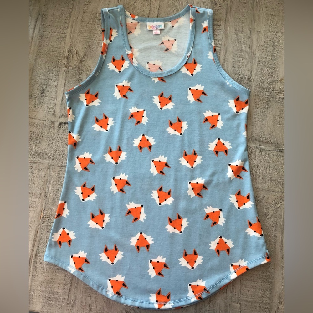 Fox Print Sleeveless Top - Blue and Orange